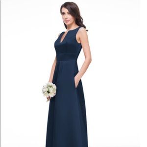 Long dark navy formal dress with pockets